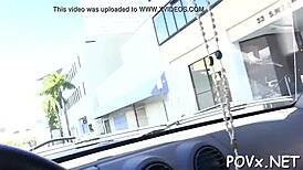 Lustful babe licks tits in pov blowjob before shower sex