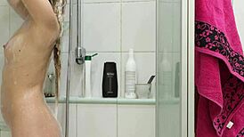 hid the phone in the shower to catch my stepmother’s sexy redhead body.