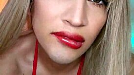 Hot transsexual in red ignites deep desires