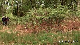 french slut banged in gangbang with voyeur grandpa in nature