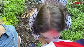 Beautiful Slutty Brunette Sucks Off Magic Javi In The Park