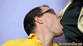 Face Spunked Redhead Slut Takes Piss Shower