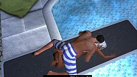 Captured on the public pool jumping board in cartoon style