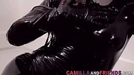 Fetish Shemale In Latex Suit And Mask Fucks With Monster Cock