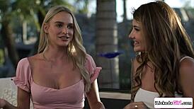 watch this brunette lesbian strip and lick her bff's shaved pussy?