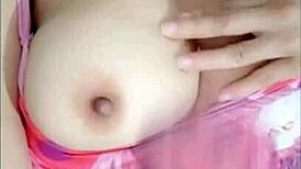 pounding the milf's big tits until she moans and cums