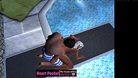 Captured on the public pool jumping board in cartoon style