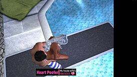 Captured on the public pool jumping board in cartoon style