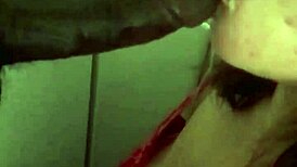 masked girl gives sloppy slow motion throat fuck