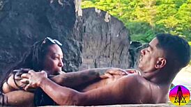 In the trailer, the brunette dances before getting banged by her lover in the public river, ending with cum in mouth.