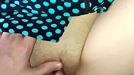 SPIED WIFE MASTURBATING IN DRESS, INSERTED COCK AND FUCKED HER PUSSY HARD