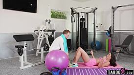 Katrina Colt, the hot milf trainer, seduces young guy at gym with skills.