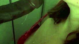 masked girl gives sloppy slow motion throat fuck