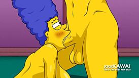 marge gets wild in a threesome with carl and lenny from the simpsons.