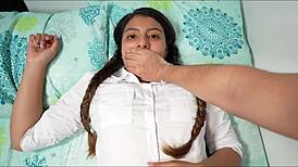 Stepbrother Silences Stepsister with Hard Doggystyle Fuck Alone at Home