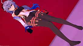 Ganyu masters footjob skills with a massive cock in 3D