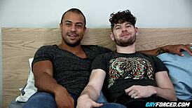 Interracial gay couple fucks hard with deepthroat.