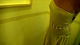 Old slave bound in bondage during shower pissing