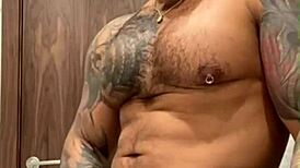 Viktor Rom Strokes Big Black Cock in Muscle Latino Solo