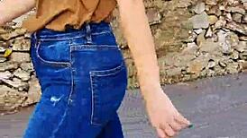 sexiest walking ever on street braless