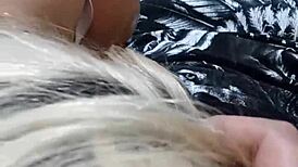 Pretty latina teen sucking big cock until cumshot.