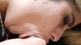 Pretty latina teen sucking big cock until cumshot.