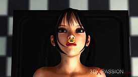 Milk maid in cuffs gets fucked hard by hot shemale in bdsm doggystyle anal.