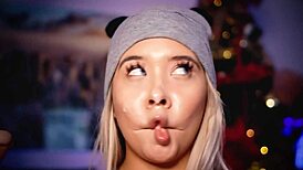 Blonde Slut Records Cum Facial Webcam!