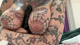 Tattooed solo star oils huge pierced tits for dildo play