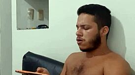 Young stud feels intense pleasure masturbating and cumming passionately