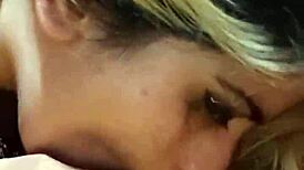 Pretty latina teen sucking big cock until cumshot.