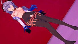 甘雨が3Dで巨大ちんぽにフットジョブスキルをマスター