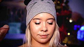 Blonde Slut Records Cum Facial Webcam!