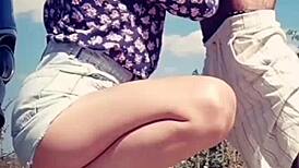 She licked his cock and got sprayed with cum on her lips