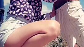 She licked his cock and got sprayed with cum on her lips