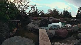 Sexy Babe Fingers Pussy Outdoors in Hot Solo Resort Scene