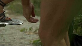 Public bush go around with outdoor cumshot