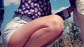 She licked his cock and got sprayed with cum on her lips