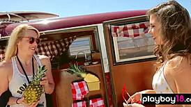 behind the scenes, nude surfer slut says, 'show my tits and ass on the beach'