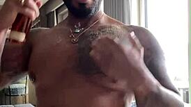 viktor rom, tattooed muscle stud, dances naked and strokes his huge cock!