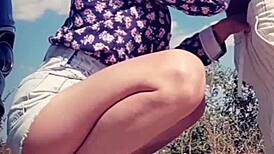 She licked his cock and got sprayed with cum on her lips