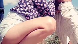 She licked his cock and got sprayed with cum on her lips