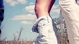 She licked his cock and got sprayed with cum on her lips