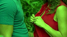 Public bush go around with outdoor cumshot