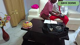 Ebony African student seduces stepbrother for big black cock orgasm thrill