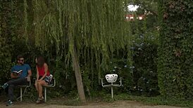 Public bush go around with outdoor cumshot