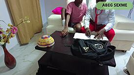 Ebony African student seduces stepbrother for big black cock orgasm thrill