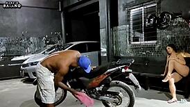 Damn! Teen wife goes wild giving it up after bike licking!