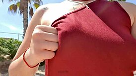 Horny Teen Spreads Wet Pussy for Public Beach Masturbation