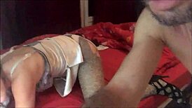passionate french amateur in satin lingerie enjoys doggystyle and blowjob